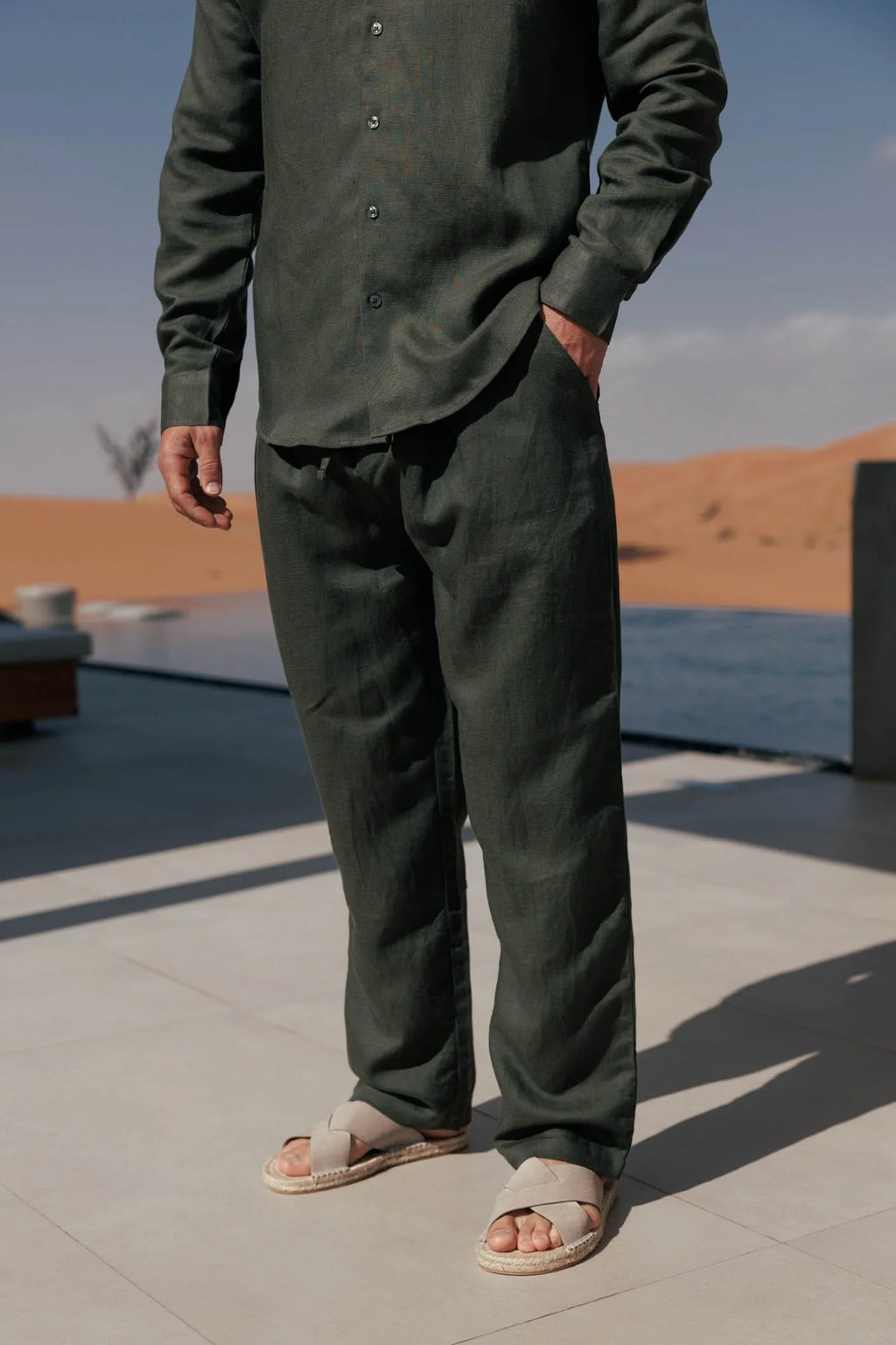 LINEN TROUSER - OLIVE