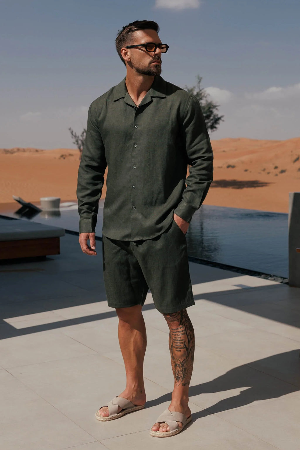 LINEN SHORT - OLIVE