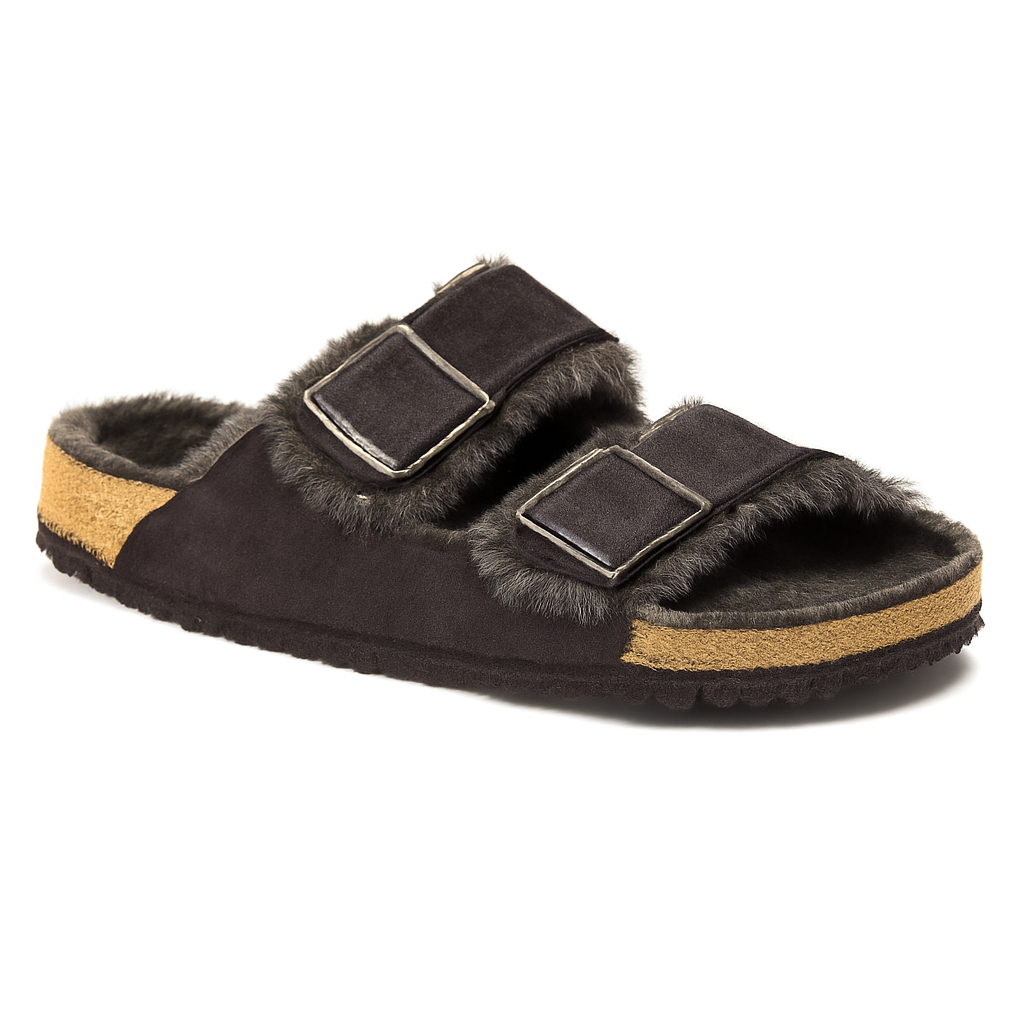 Sandale mit Lammfell Grau