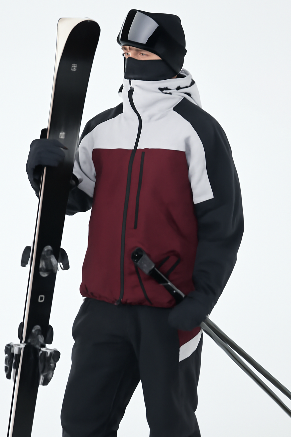 Snowboard Jacket Men Light Grey/Black/Burgundy
