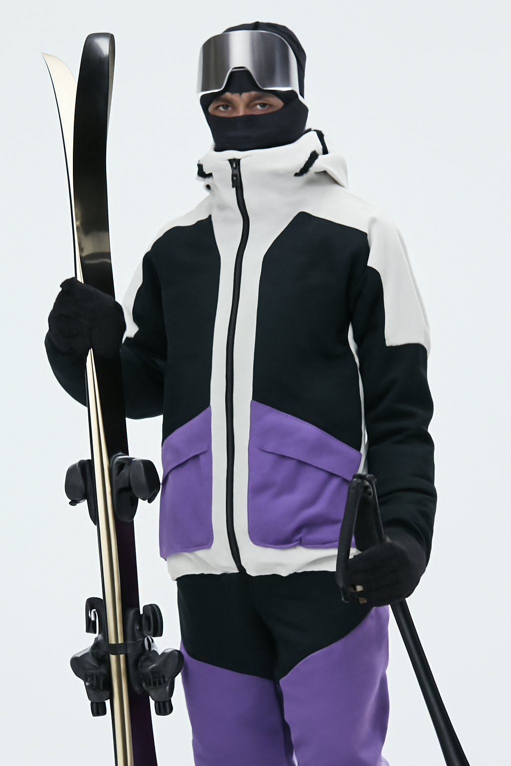 Snowboard Jacket Men Light Grey/Black/Purple
